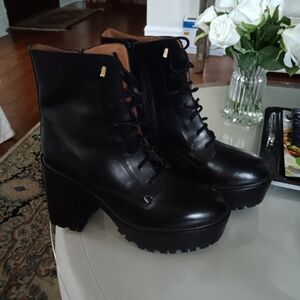 Free People Black Lace Up Platform Boots Size 8